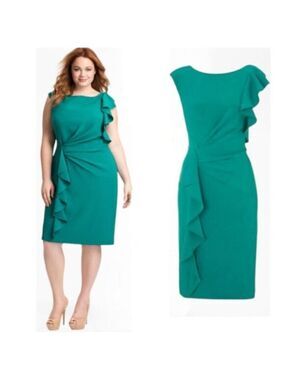 Adrianna Papell Green Ruffle Pencil Dress Size medium